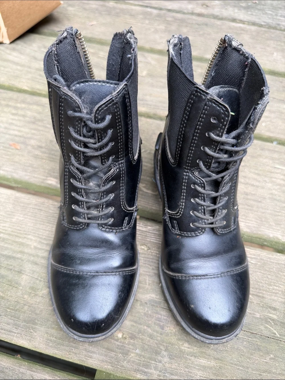 Kid’s Black Lace-Up Riding Boots with zippers - size 11c
